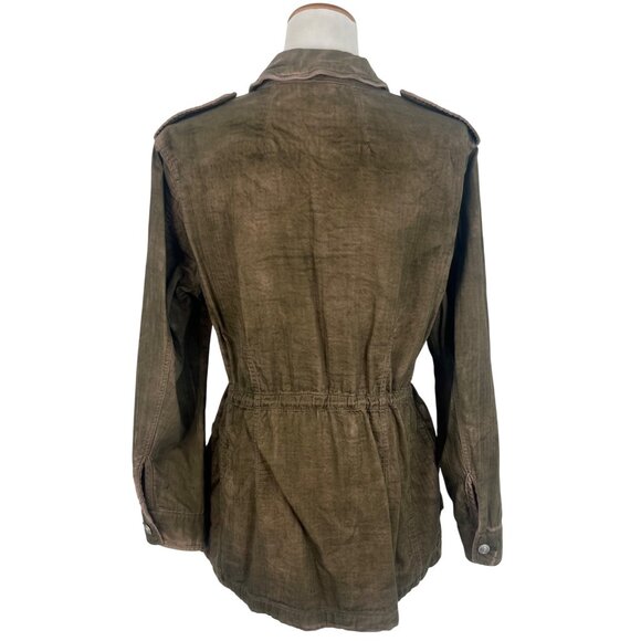 Free People Distressed Olive Button Front Relaxed Military Jacket Gorpcore Boho - Picture 12 of 16